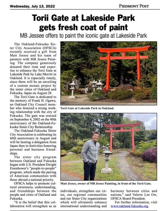  Painting the Torii Gate in Celebration of Oakland’s Sister City Relationship with Fukuoka, Japan